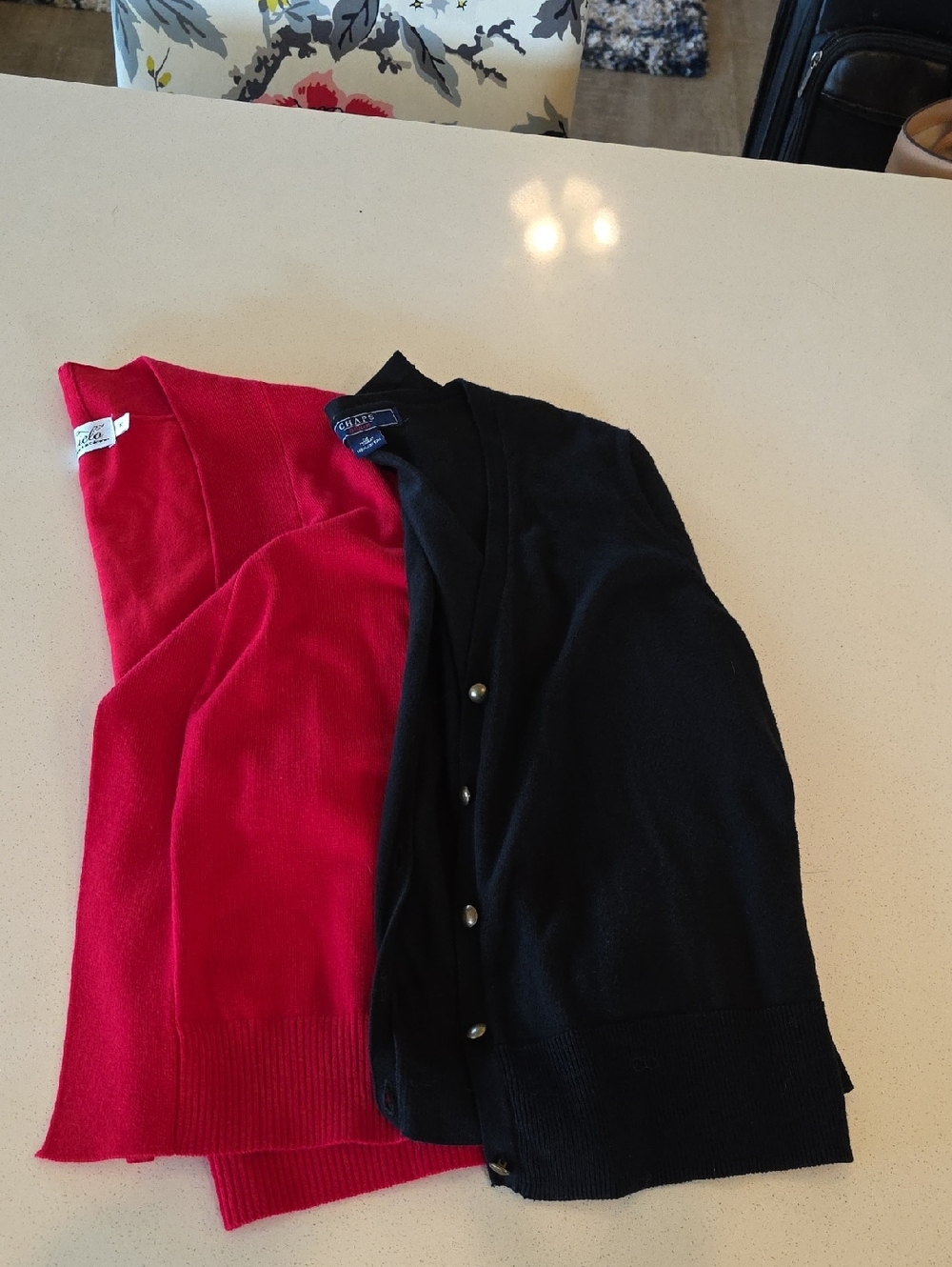 Chaps Red and Black Twin Cardigan Set